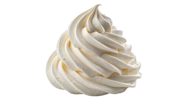Swirl of whipped white cream or sweet meringue dessert topping isolated on transparent background