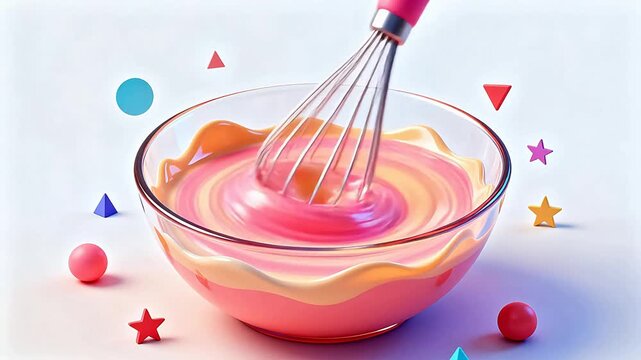 Colorful liquid in bowl with whisk