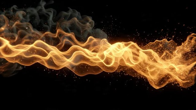 Orange flames and smoke on black background