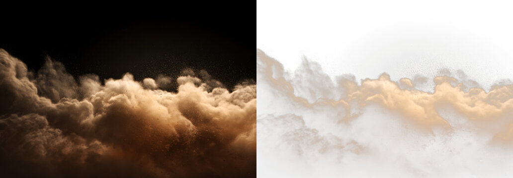 Brown dust cloud with flying particles and abstract explosion PNG