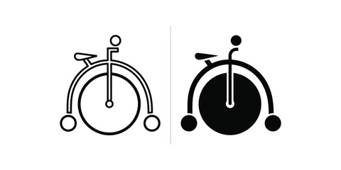 Minimalist unicycle icon set in outline and solid black styles for circus and transportation design © MD