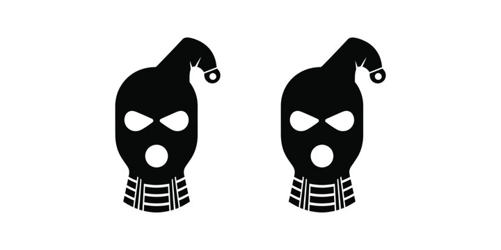 Two black balaclava ski masks with Santa Claus hats isolated on white background