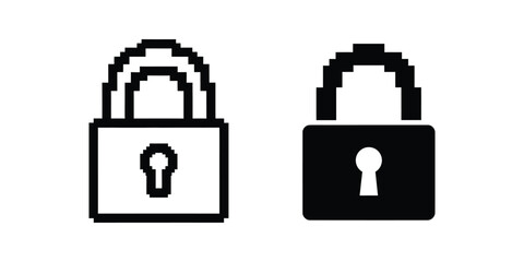 Set of pixel art padlock icons for cybersecurity and digital protection interface design © MD