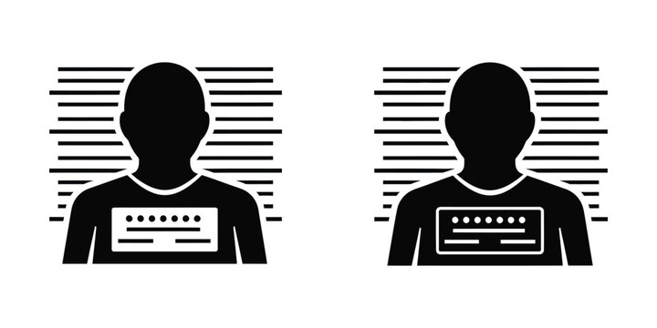 Mugshot silhouette icons of criminal suspects with identification placards for police and legal documentation