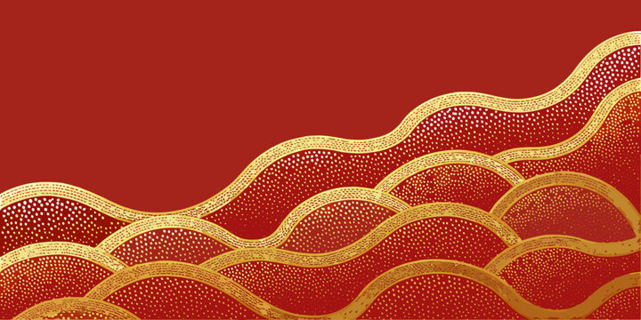 Golden wave pattern on a red background decorative art design