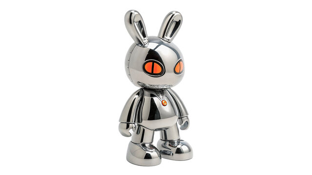 Geometric low poly chrome rabbit animal statue isolated on a transparent background