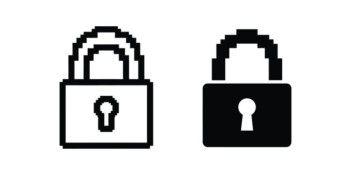 Set of pixel art padlock icons for cybersecurity and digital protection interface design