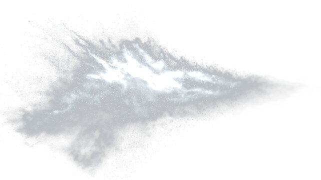 White powder explosion with tapioca starch falling in air isolated dark background