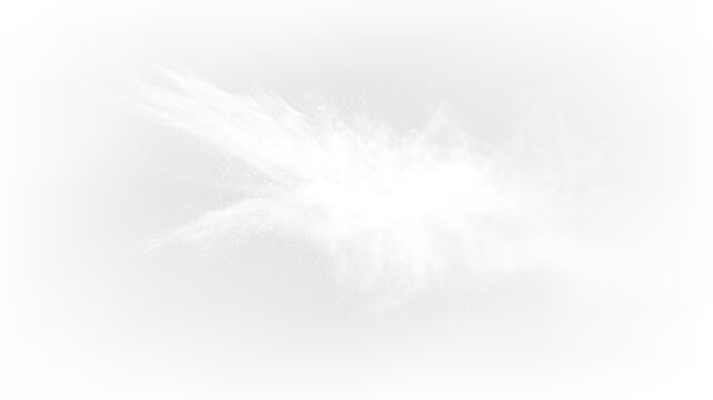 White flour dust burst with flying particles and abstract explosion