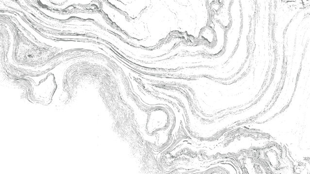 Abstract black and white topographic line pattern texture, organic fluid marble swirls wavy contour background