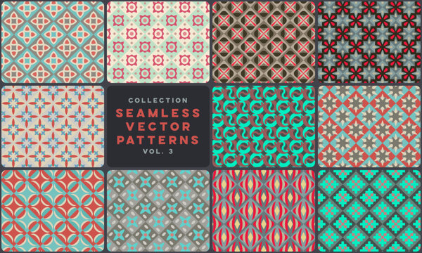 Dark moody geometric seamless vector pattern collection