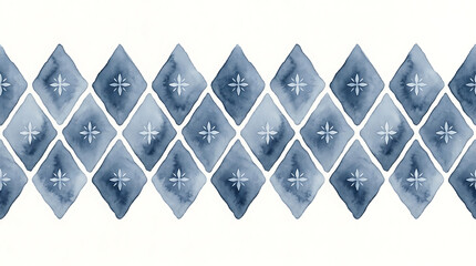Blue watercolor diamond pattern border with star motifs