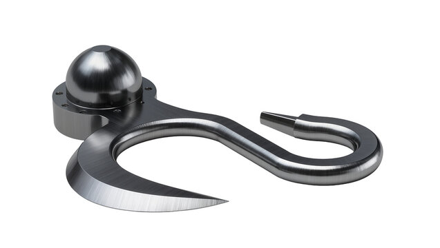 Isolated heavy duty brushed metal hook with sharp blade and sturdy spherical top