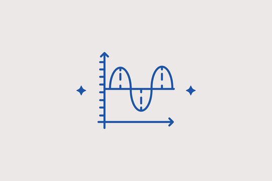 Periodic sine wave function graph on coordinate axis line icon for educational portal. Precise vector illustration for physics class, trigonometry textbook, engineering software.