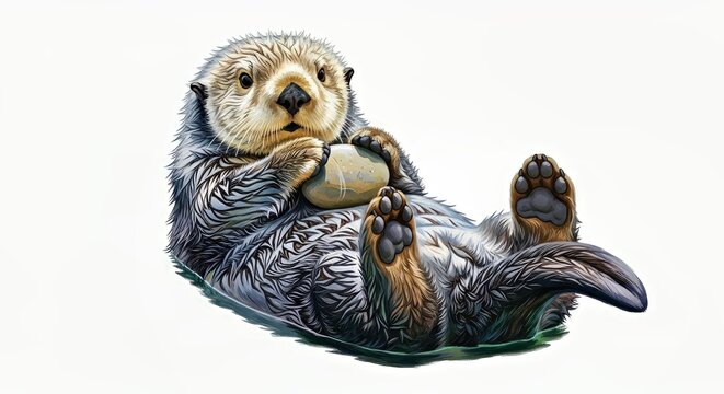 Charming Otter Nuzzles Smooth Rock in Tranquil Freshwater Setting