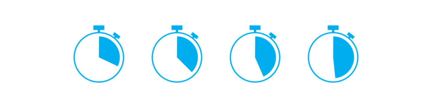 Blue Stopwatch icon Vector Collection. Timer Clock symbol in outline styles. Perfect for dashboards, fitness, sports, productivity, presentations, and print projects.