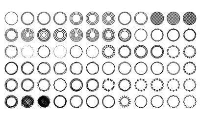 Round geometric frame vector set with hand drawn circle borders and line rings © Liton