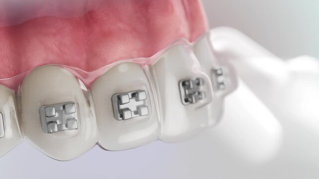 Getting Braces. 3D animation of indirect orthodontic bracket bonding.