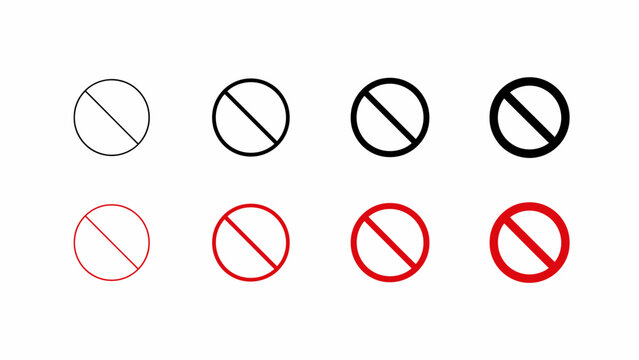 Set of prohibition symbols with different line thickness and circle styles . Vector illustration.