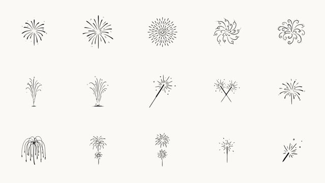 Collection of creative fireworks and sparkler vector illustrations for celebration designs . Vector illustration.