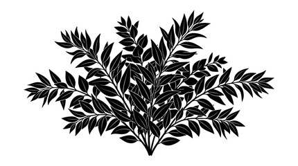 Fototapeta premium Black silhouette of a lush green plant with many leaves on a white background.