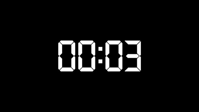 3 Minutes Digital Timer Countdown Displaying Various Intervals Against Dark Background Cinematic Motion