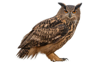 Obraz premium Isolated Eurasian Eagle-Owl, majestic nocturnal bird of prey with intense orange eyes