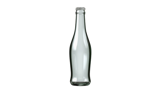Isolated empty clear glass beverage bottle with a metal screw cap, realistic 3D render