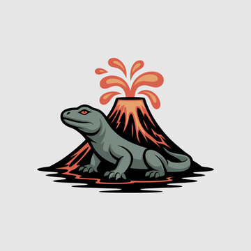 Lizard standing in front volcano.