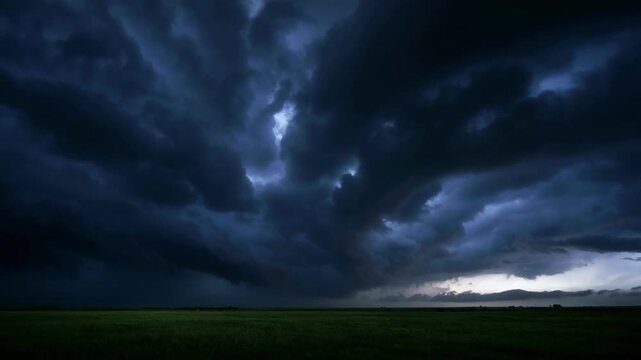 Dramatic Dark Storm Clouds Rolling over a Vast Green Field Cinematic Nature Landscape