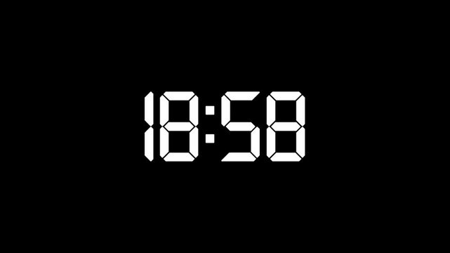 24 Minutes Digital clock faces displaying various times against a dark background with subtle digital noise effect