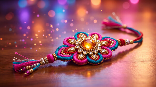 Colorful Handmade Rakhi Bracelet with Gemstone Floral Design for Raksha Bandhan Festival