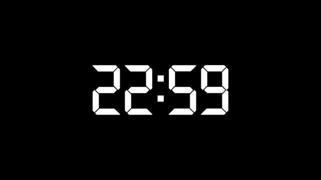 28 Minutes Digital clock numbers glowing on black background with cinematic motion for time concept