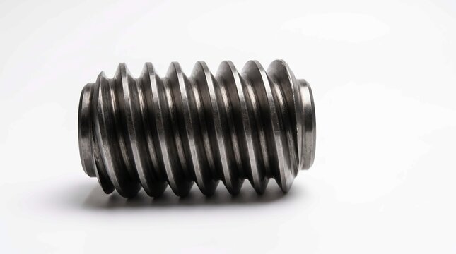 Shiny metal worm gear component isolated on a clean white background for industrial engineering mechanical applications