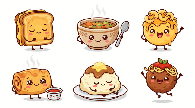 Kawaii Food Characters Clipart Set Illustration