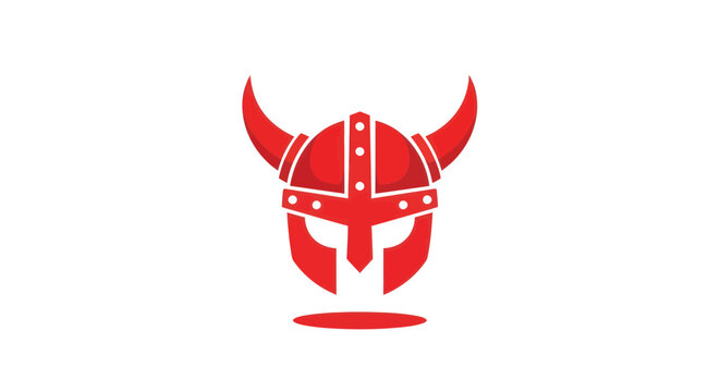 Red horned viking warrior helmet mascot icon