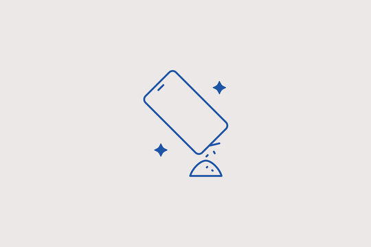 Falling smartphone landing face down on hard ground line icon for impact drop test laboratory. Reliable vector illustration for phone case manufacturer, screen protector brand, device durability revie