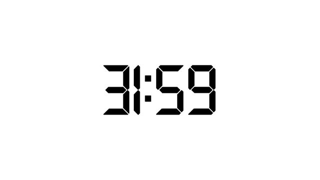 37 Minutes Digital clock numbers counting down on black and white background with subtle motion