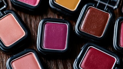 Fototapeta premium Close up of multiple open makeup lipstick palettes