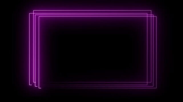 Neon Pink glowing square and rectangle frame animation. 4K neon light frame icon isolated on black background...