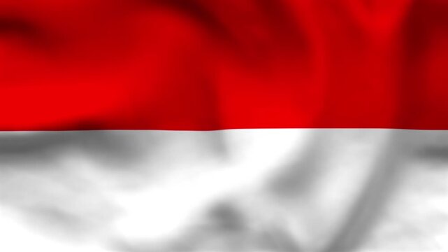 Indonesia flag on wavy fabric, top view. Realistic textile texture with red and white horizontal stripes in a clean flat lay