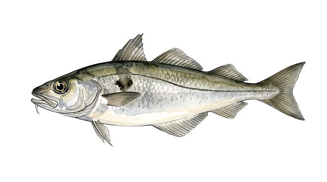 Watercolor illustration of a haddock fish - Transparent Background