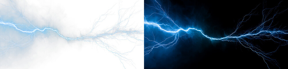 Realistic Electric Blue Bolt with Dynamic Thunder Effects PNG © Iryna