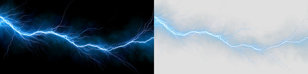 Fototapeta premium High Energy Blue Lightning Flash with Storm Power Overlay PNG