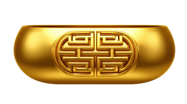 Golden longevity symbol decorative ornament isolated on white background representing prosperity fortune happiness traditional cultural wealth elegant design on white background
