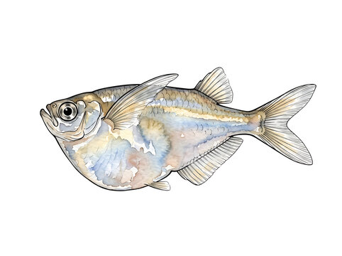 Watercolor Hatchetfish Illustration - Transparent Background