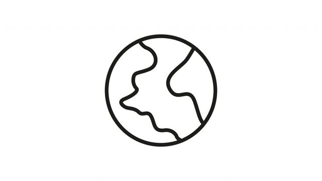 Earth Globe Outline Animated Icon With Alpha Channel. Global Connectivity, Environmental Awareness, And Worldwide Communication Motion Graphic. On Transparent Background
