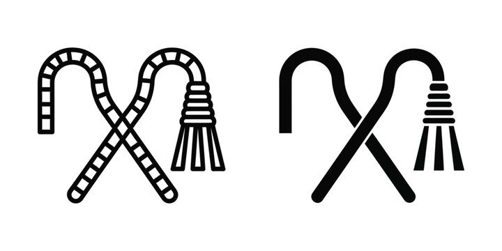 Set of Crossed Shepherd Crooks and Flails Religious Symbols in Outline and Solid Black Icon Style