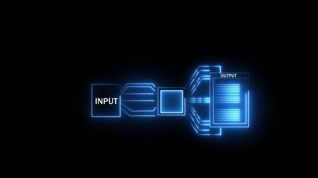 Digital Data Processing Animation, Cyber Information Flow from Input to Output, Futuristic Technology Concept of Motion Graphic Animation...