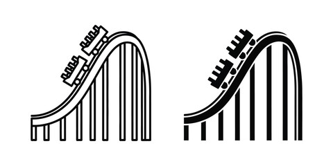 Roller coaster icon set featuring outline and solid black amusement park ride symbols for thrill and entertainment design © MD